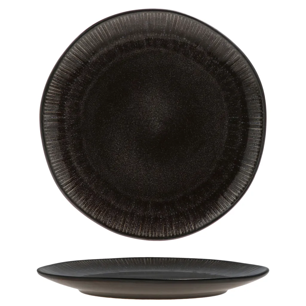 18tlg. Teller Set Reactive Glaze Black 6 Pers. Steingut Teller Schale Schwarz – Bild 3