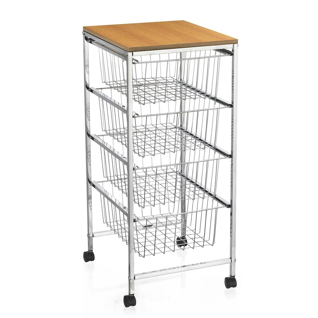 Servierwagen RONJA Küchenwagen Küchentrolley Beistellwagen Verchromt Auf Rollen, 4 Drahtkörbe – Bild 2