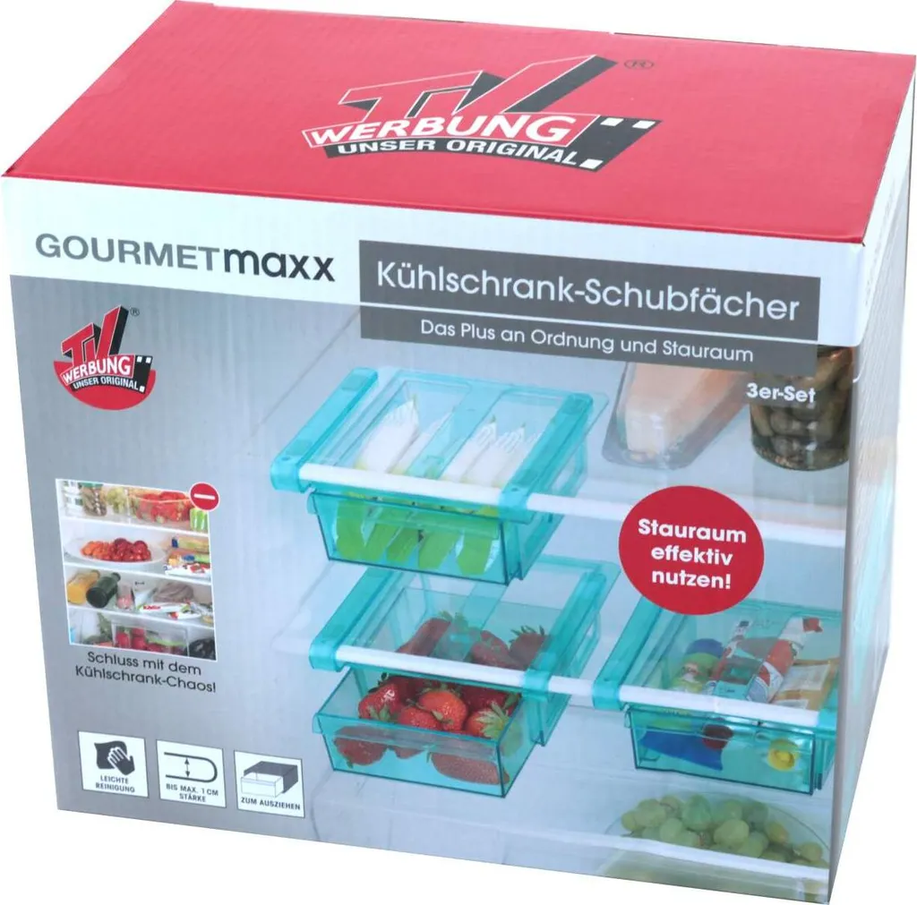GOURMETmaxx Klemm-Schublade Für Kühlschrank, 3er-Set Schublade Klemm Kühlschrank GOURMETmaxx Zusatzfach Gemüsefach 3er-Set Ordnung – Bild 17