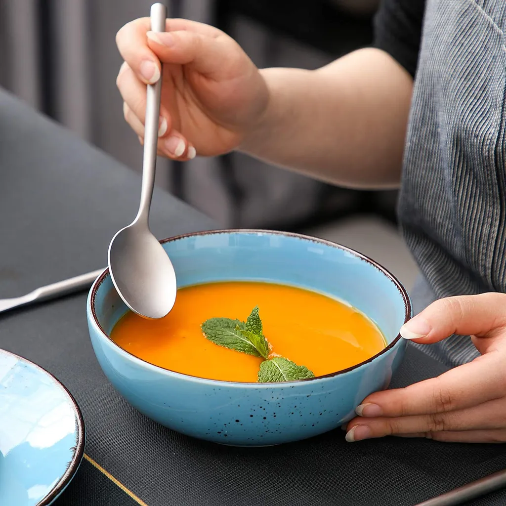 Vancasso Serie Navia Oceano, 16 Teilig Essservice Set Aus Steingut, Tafeiservice Für 4 Personen, Wasserblau, Vintage Aussehen, Natur Design – Bild 5