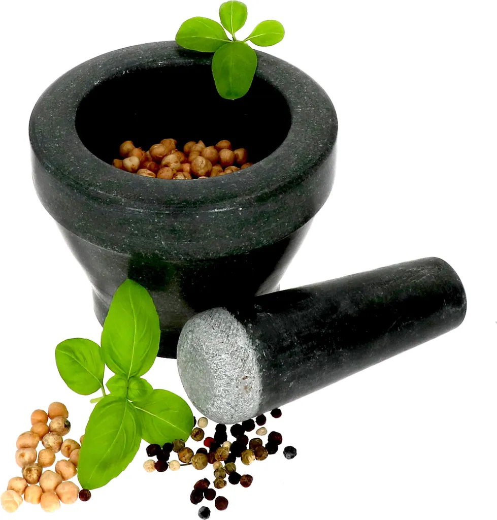 Mörser Mit Stößel Granit Schwarz Zerkleinern Von Gewürzen Kräuter Nüsse Pesto – Bild 2