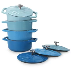 Navaris Mini Cocotte Topf Set - 4x Bratentopf Klein Mit Deckel - 10,5cm Bräter Brattopf Gusseisen Ofenfest - Braeter Pot Rund Schmortopf
