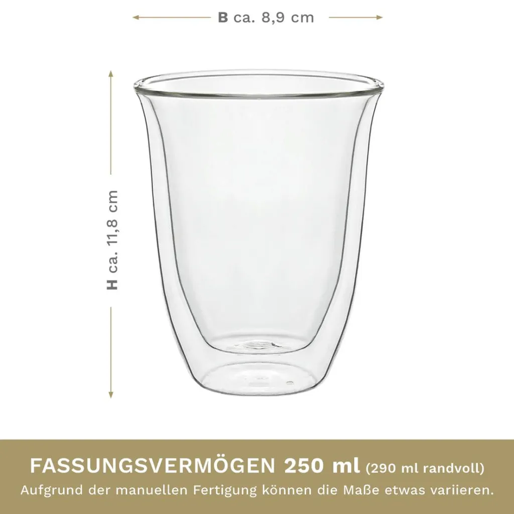 Creano Doppelwandige Gläser 250ml „DG-V“, 2er Set, Thermoglas Doppelwandig Aus Borosilikatglas, Kaffeegläser, Teegläser, Latte Gläser, Doppelwandgläser – Bild 6