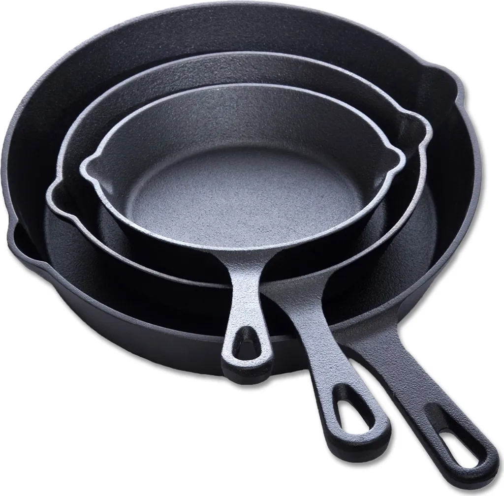 Mucola Bratpfanne Grillpfanne Pfannenset Gusseisen 3 Tlg. Ø25 Ø19 Ø15,5 Cm Griff Herd Gussbratpfanne Steakpfanne Gasherd Induktionsherd Feuer Ofen Herdplatte