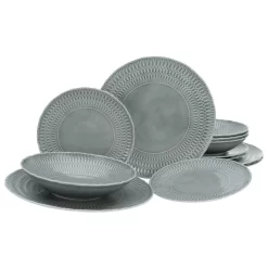 CreaTable 33068 Tafelservice Sofia Für 4 Personen, Porzellan, Grau (1 Set, 12-teilig)