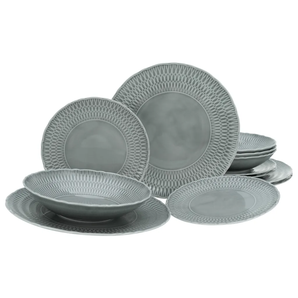 CreaTable 33068 Tafelservice Sofia Für 4 Personen, Porzellan, Grau (1 Set, 12-teilig)