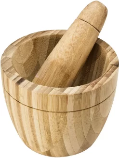 Mörser Aus Bambus Mit Stößel - Ca. 11,5 X 10 Cm