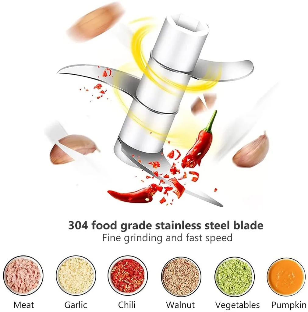 Elektrische Mini-Chopper-Küchenmaschine, Tragbare Knoblauchmühle, Kabelloser Kleiner Lebensmittel-Chopper Mit USB-Aufladung Für Ingwer-Zwiebel-Chili-Gemüse (250 Ml),Weiß,250ml – Bild 3