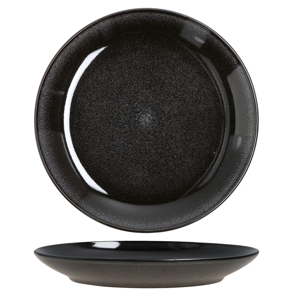 18tlg. Kaffeeservice Reactive Glaze Grey Black Steingut Teller Tasse Schwarz – Bild 2