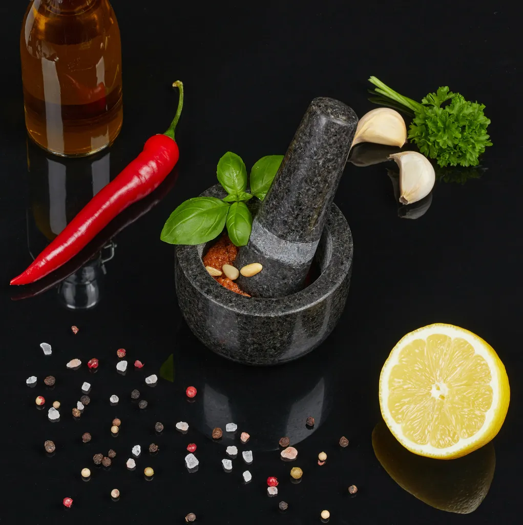 Relaxdays Granit Mörser Mit Stößel Klein – Bild 3