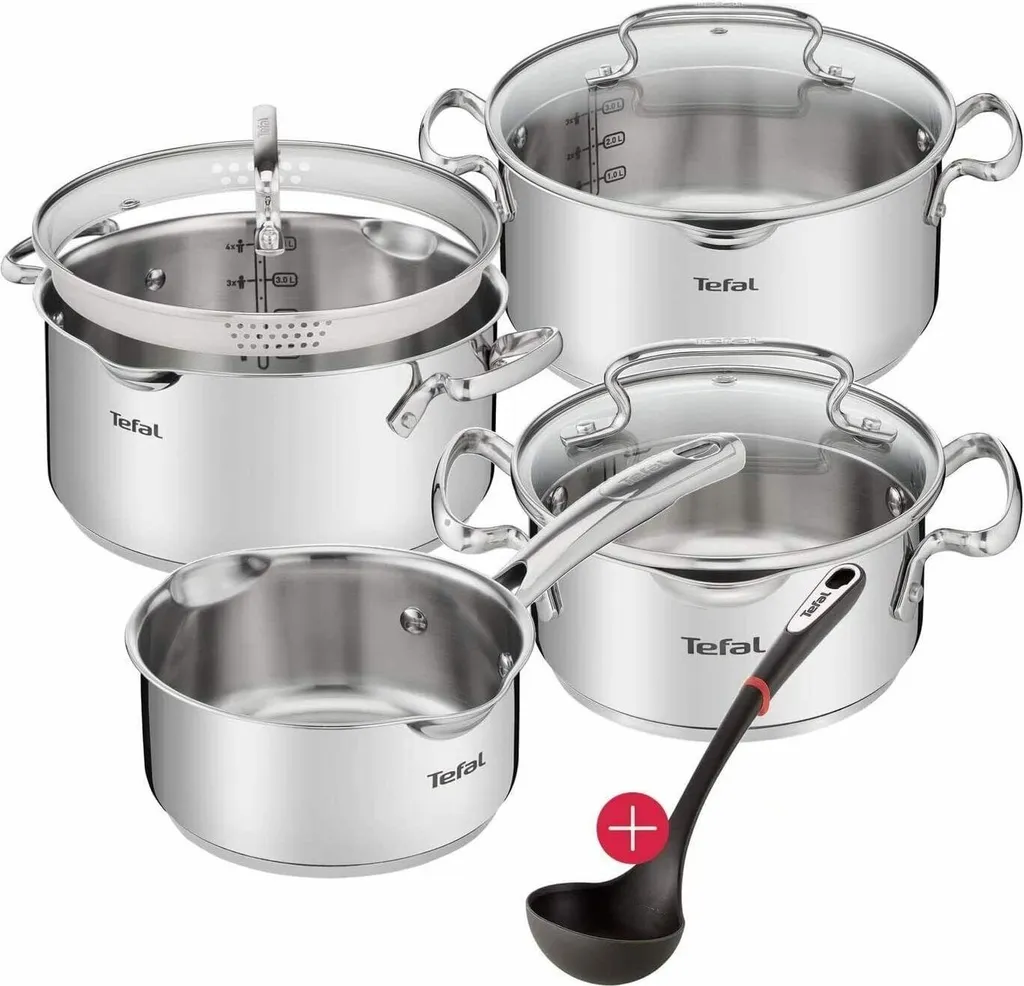 Tefal G719S734 DUETTO 8-tlg.Set 3x Kochtopf/Glasdeckel + Stieltopf + Suppenkelle
