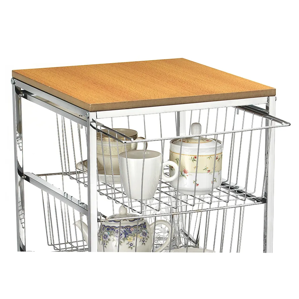 Servierwagen RONJA Küchenwagen Küchentrolley Beistellwagen Verchromt Auf Rollen, 4 Drahtkörbe