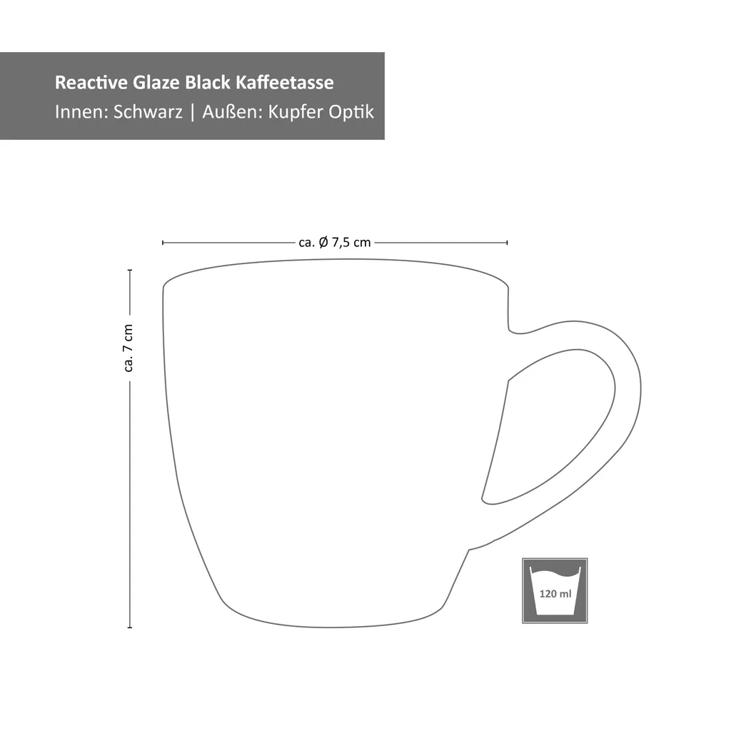 18tlg. Kaffeeservice Reactive Glaze Grey Black Steingut Teller Tasse Schwarz – Bild 7