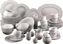 CreaTable 16072 Kombiservice Arianne Für 8 Personen + Uni, Porzellan, Weiß (1 Set, 61-teilig)