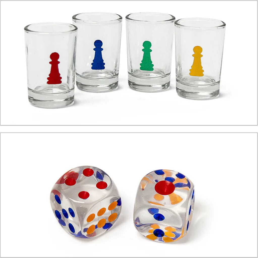 Relaxdays 10010181 Drinking Ludo Spiel, Partyspiel Für Erwachsene, Brett, 2 Würfel & 16 Shotgläser, Lustiges Trinkspiel – Bild 4