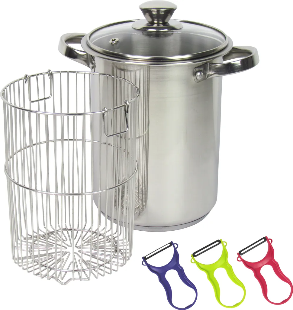 Edelstahl Spargeltopf Mit Siebeinsatz Und Glasdeckel Fassungsvermögen 3,9ltr. Für Alle Herdarten Und Induktion Inkl. Einem Gratis Spargelschäler