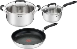Tefal G7155S14 Cook&Cool Edelstahl Topfset 5-teilig Mit Glasdeckel Inkl. 28 Cm Bratpfanne Mit ThermoSpot, Für Alle Herdarten