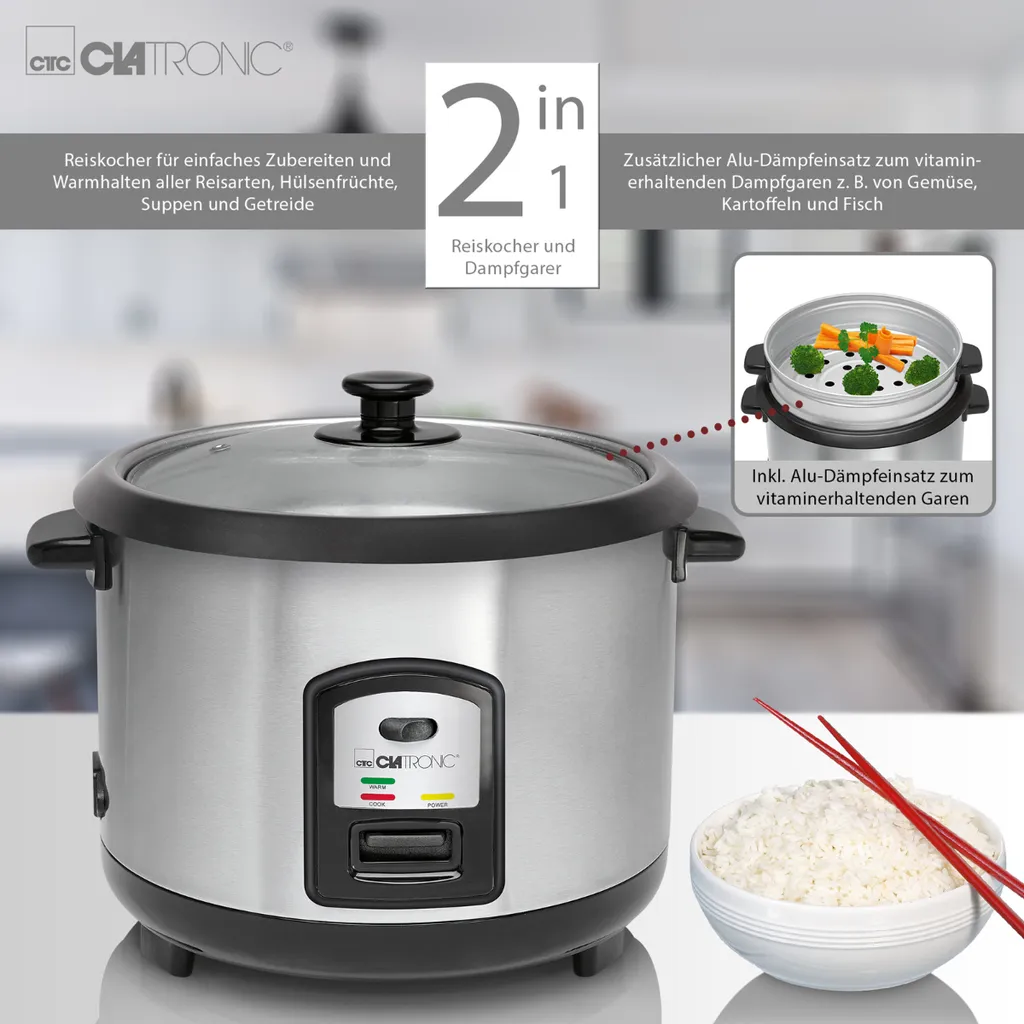 Clatronic Reis-Kocher Multi-Kocher Dampf-Garer 700 W + Löffel RK 3567 – Bild 6