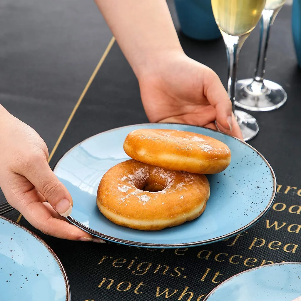 Vancasso Serie Navia Oceano, 16 Teilig Essservice Set Aus Steingut, Tafeiservice Für 4 Personen, Wasserblau, Vintage Aussehen, Natur Design – Bild 6