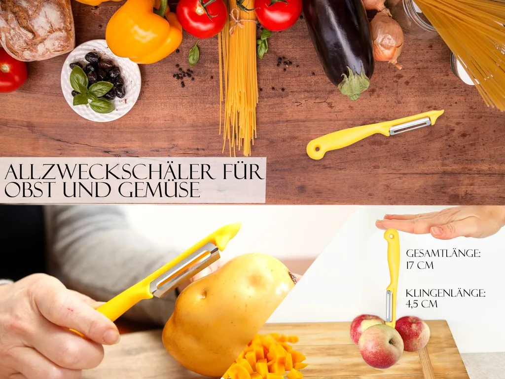 Sparschäler 2er Set Schäler Obst Gemüse Mit Rostfreier Scharfer Pendelklinge Universalschäler Für Rechts Und Linkshänder Allzweckschäler Zum Schälen Von Obst Gemüse Spülmaschinen Geeignet Gelb – Bild 3