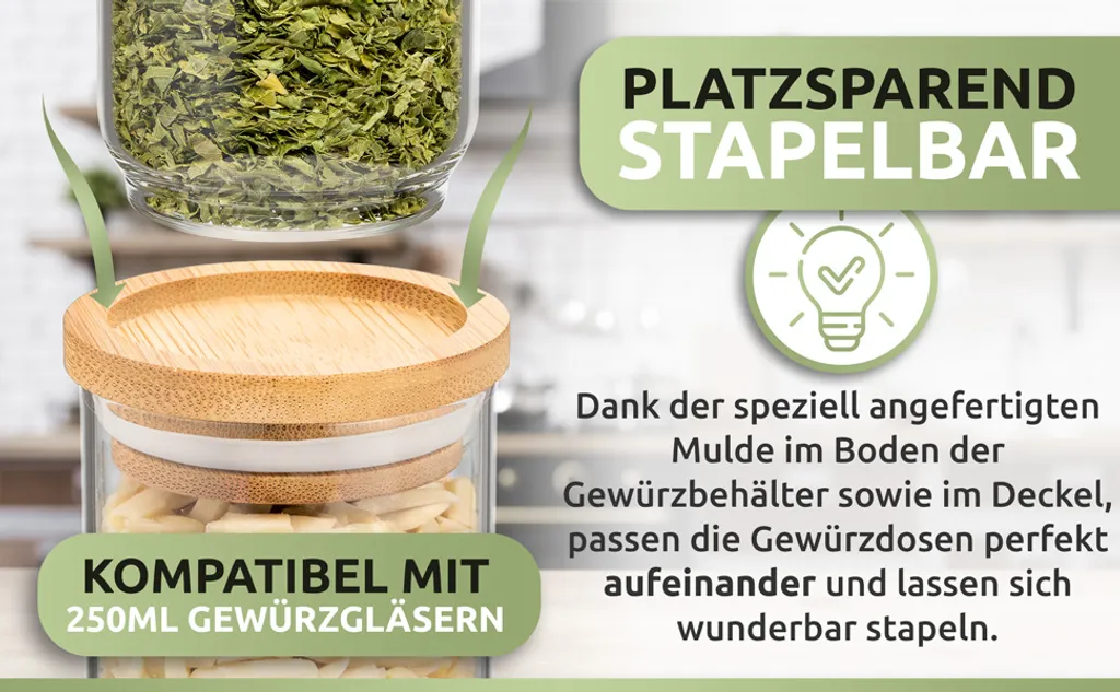 PORADA 12 Stapelbare Gewürzgläser Set 150ml Glasbehälter Mit Deckel Aufbewahrung Küche Gewürzdosen Vorratsdosen Glas Mit Deckel Aufbewahrungsgläser Küchenorganisation Aufbewahrung… – Bild 8