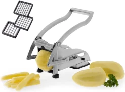 Westmark Pommes-frites Schneider Und Gemüse-/Obststiftler Mit Drei Messereinsätzen Und Stempel, Rostfreie Edelstahl-Schneideinsätze, Pomfri-Perfect, Silber, 11812260