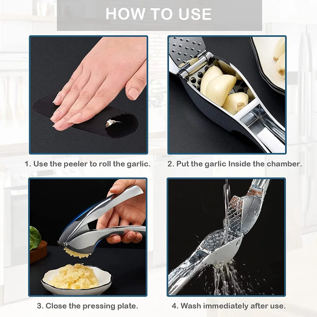 LOZAYI Knoblauchpresse,15,5 Cm Knoblauch- Und Ingwerpresse Mit Ergonomischem Griff Aus Zinklegierung, Praktischer, Rostfrei Und Leicht Zu Reinigen, – Bild 6