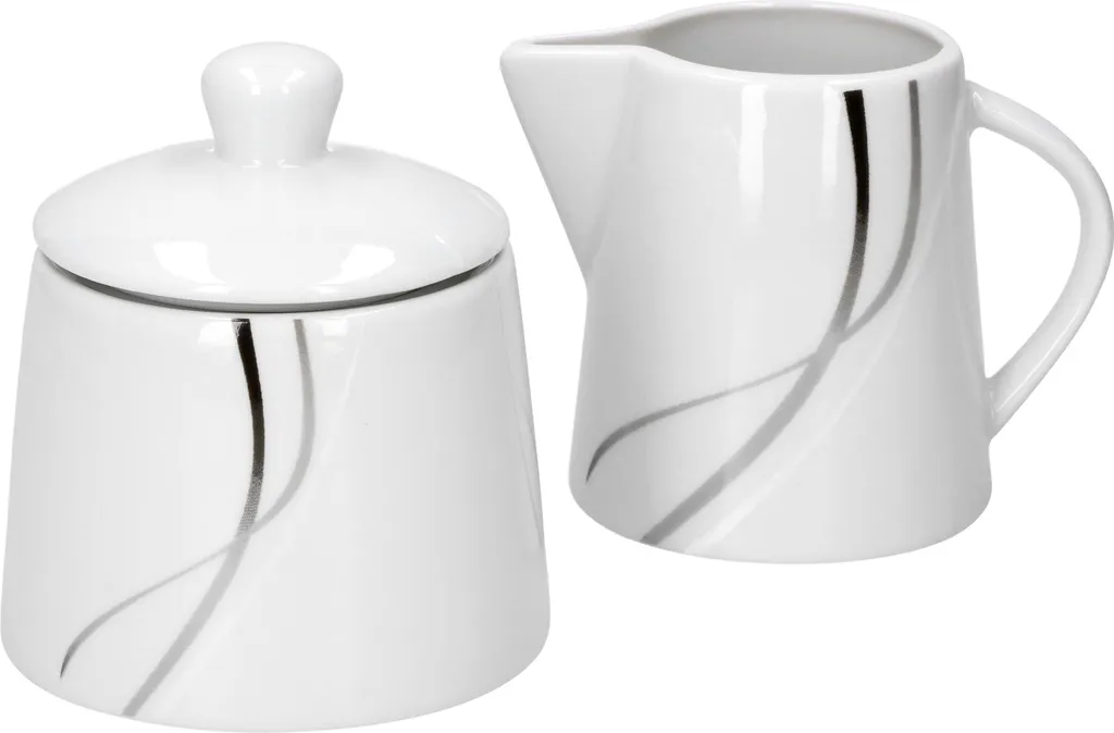 Van Well Kombiservice Silver Night 62-tlg 6 Personen, Tafel + Kaffee + Zubehör, Linien-Dekor – Bild 11