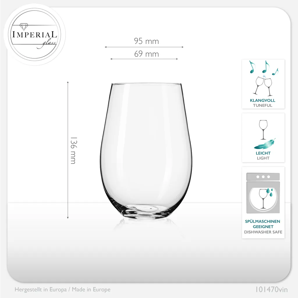IMPERIAL Moderne Weingläser Ohne Stil Aus Glas 570ml Set 6-Teilig Groß – Bild 4