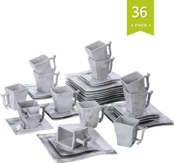 MALACASA, Serie Flora, 36 Tlg. Marmor Porzellan Kaffeeservice Geschirrset Mit 12 Kuchenteller, 12 Tasse 220ml, 12 Untertasse Für 12 Personen