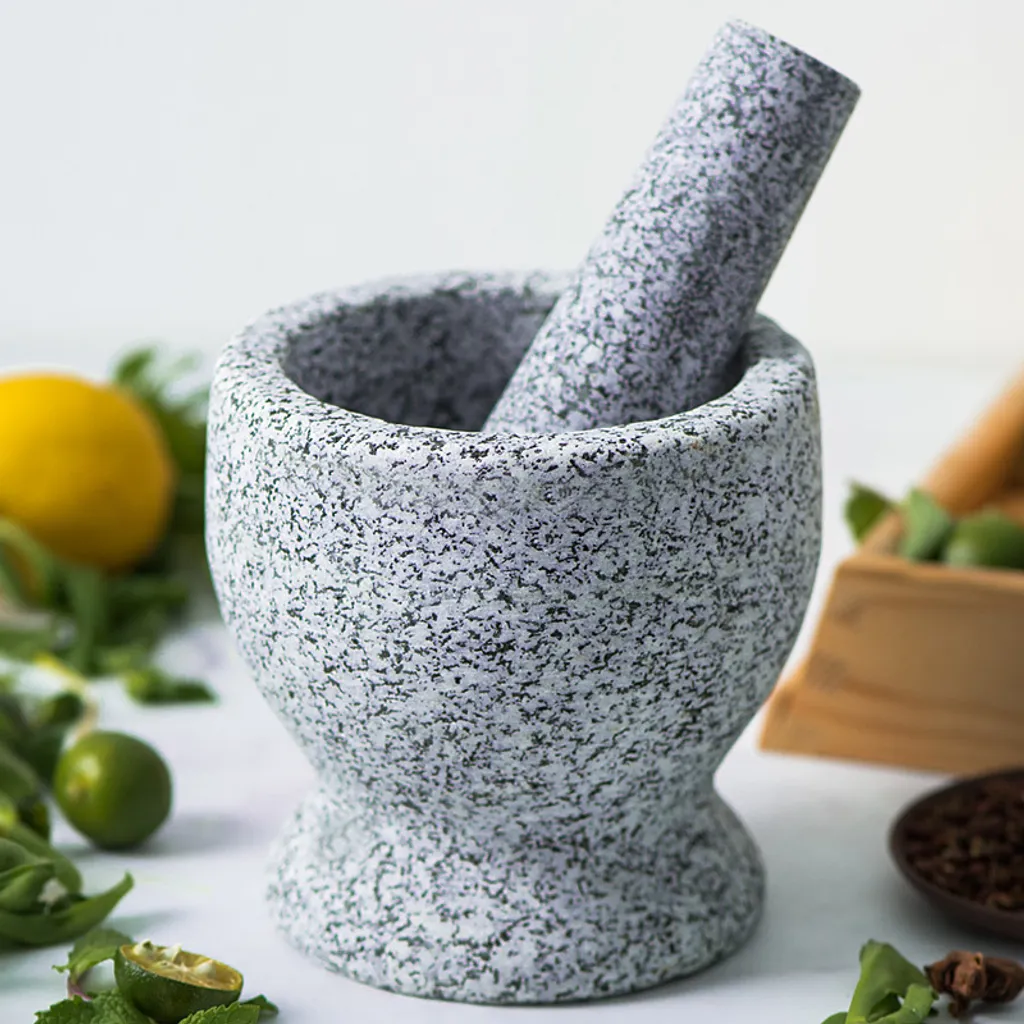 Granit-Mörser-Set Mit Schutzboden, Holzlöffel Und Gratis EBook – Mörser Und Stößel Aus Stabilem Und Geruchlosem Granit – Gewürzmörser,groß – Bild 3