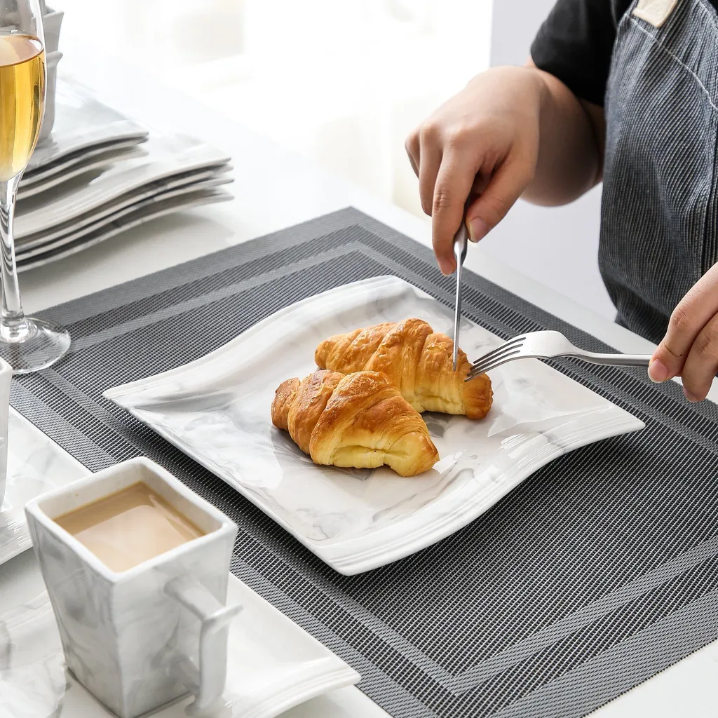 MALACASA, Serie Flora, 36 Tlg. Marmor Porzellan Kaffeeservice Geschirrset Mit 12 Kuchenteller, 12 Tasse 220ml, 12 Untertasse Für 12 Personen – Bild 5