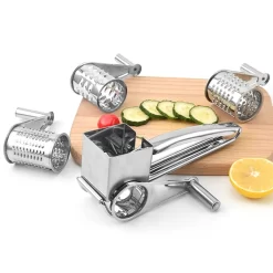 Trommelreibe Edelstahl Gemüse Käseschneider Manuelle Dreh Käsereiben Mit 3 Ersatzköpfen Kurbel 20*11*8.8cm