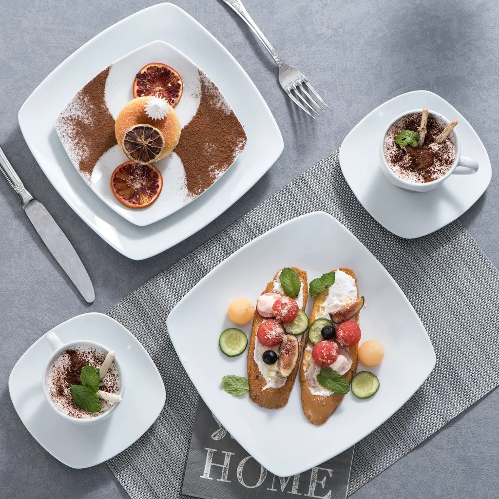 Malacasa Serie Julia, Tafelservice 60-teilig Kombiservice Porzellan Geschirrset Mit Kaffeetassen, Unterteller, Kuchenteller, Suppenteller Und Flachteller, Kaffeeservice Für 12 Personen – Bild 6