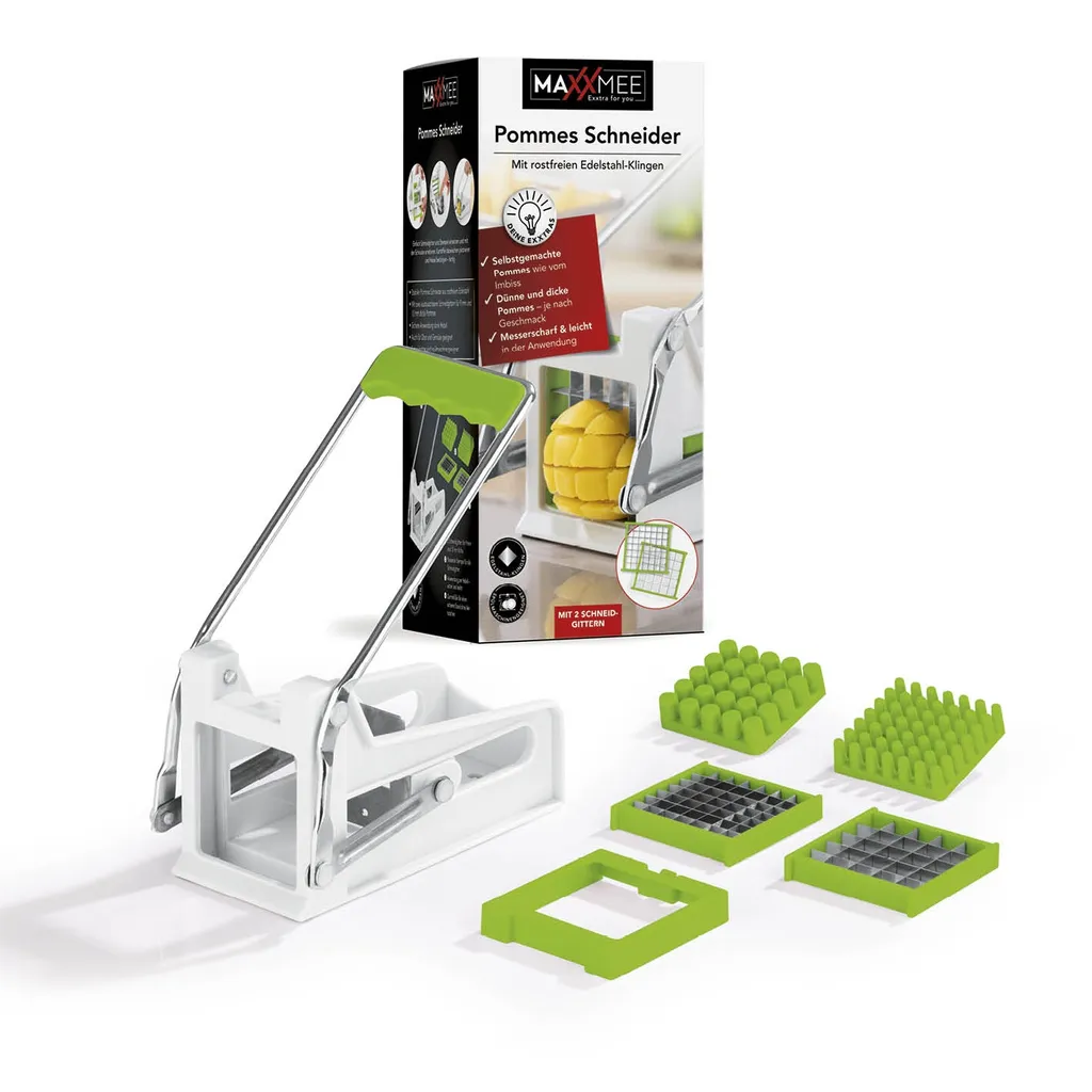 MAXXMEE Pommes Schneider Edelstahl Frites Gemüse Schneider Kartoffel Schneider Cutter Pommesschneider - Weiß/grün Pommes Schneider Edelstahl Frites Gemüse Schneider Kartoffel Schneider Cutter – Bild 6