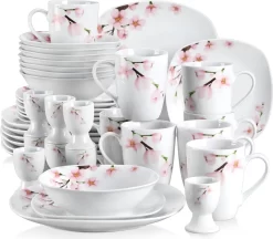 VEWEET Porzellan Kombiservice 'Annie', 40 Teilig Geschirrservice Für 8 Personen, Frühstückservice Mit Je 8 Eierbecher, Kaffeebecher 350 Ml, Müslischalen, Dessertteller Und Flachteller