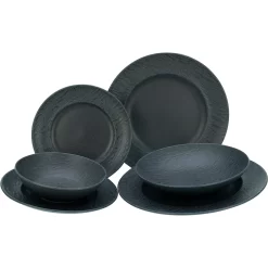 CreaTable 33320 Tafelservice Rondo Schiefer Für 6 Personen, Steinzeug, Schwarz (1 Set, 12-teilig)