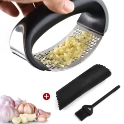 Garlic Press Knoblauchpresse Edelstahl Rostfrei, Knoblauchschneider Spülmaschinenfest Küchenhelfer Mit Silikon Schäler Und Ingwerpresse Bürste