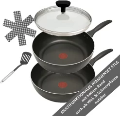 Tefal B30310 Cook&Clean Pfannenset 5tlg Hochrand, Pfanne 28cm + 30cm Hoher Rand, Teflon Antihaftbeschichtet, Bratpfanne Set Tief , Inkl. Deckel