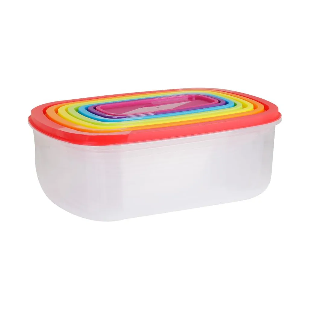 AXENTIA 7-tlg. Vorratsdosen-Set Aus Kunststoff, Rechteckig, 250/450/750/1150/1650/2650/4300 Ml, Farbig Sortiert, Aufbewahrungsdose, Aufbewahrungsbox