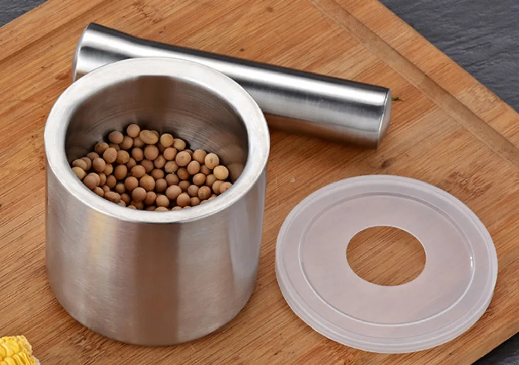 2er Set BAYLI Edelstahl Mörser Mit Stößel & Deckel - Massiver Gewürzmörser Für Die Küche - Bruchfeste Kräutermühle - Gewürzmühle Für Kräuter Und Gewürze - Tabletten Zerkleiner - Tablettenmörser – Bild 6