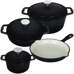 Gusseisen-Topfset Xanten 7tlg Grau Kochtopfset Pfanne Bratpfanne Emaille