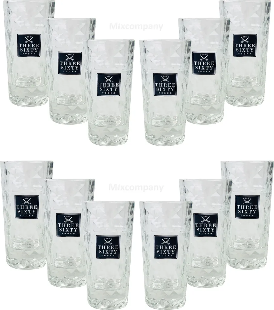 Three Sixty Vodka Wodka Shotgläser Gläser Glas Set - 12 Stück 2 Und 4cl Geeicht
