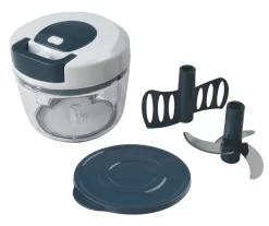 Fackelmann Multi-Hacker Easyprepare, Hochweritger Mulit-Zerkleinerer Mit Seilzug, Transparenter Auffangbehälter Mit Frischhaltedeckel, Sicher Halt Durch Anti-Rutsch-Boden (Farbe: Weiß / Blau-Grau)