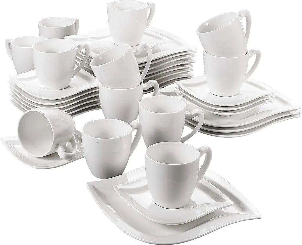 MALACASA, Serie Elvira, 36 Teilig Cremeweiß Porzellan Geschirrset Tafelservice Kaffeeservice Mit Tassen, Untertassen, Dessertteller Für 12 Person