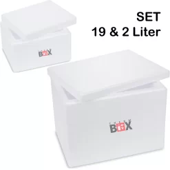 THERM BOX SET 19 & 2 Liter Styroporbox Mit Deckel Thermobox Für Essen & Getränke - Styropor Kühlbox Warmhaltebox