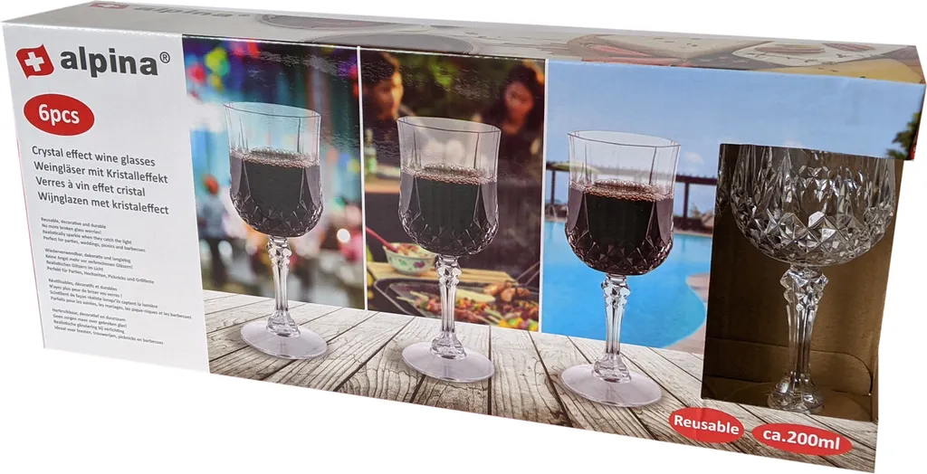 6er Set Kunststoff Weingläser Kristalleffekt 200ml / Ø7x16,5cm – Bild 2