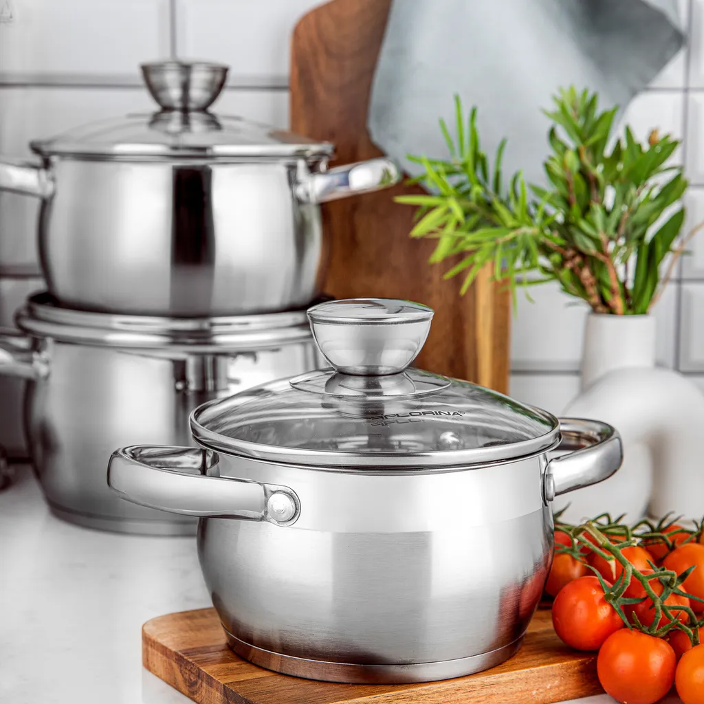 TOPFSET 4 Tlg. INDUKTION Kochtopfset EDELSTAHL Töpfe Mit Glasdeckel FLORINA – Bild 3