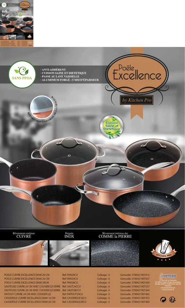 Excellence Sauteuse Ø28 Cm By Kitchen Pro - Schmorpfanne 28cm Mit Deckel, Pfanne, Aus Kupfer Und Rostfreiem Edelstahl, Induktion – Bild 6