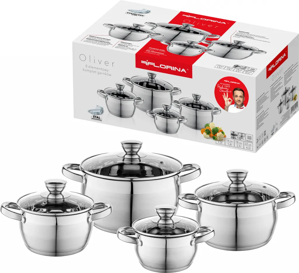 TOPFSET 4 Tlg. INDUKTION Kochtopfset EDELSTAHL Töpfe Mit Glasdeckel FLORINA